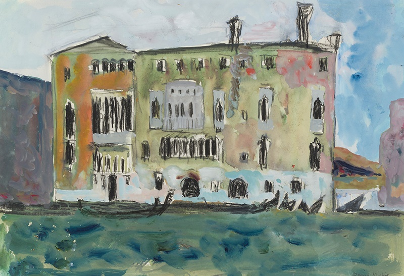 LOT 5 | § DAVID MICHIE O.B.E., R.S.A., R.G.I., F.R.S.A (SCOTTISH 1928-2015) | HOUSE ON THE CANAL, VENICE, 1954 Signed lower right, watercolour and charcoal on paper | 29cm x 41.5cm (11.25in x 16.25in) | £400 - £600 + fees